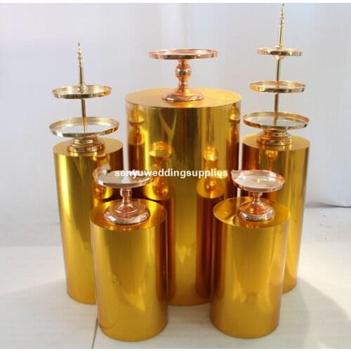 Wrought Iron gold round plinth stand Net Aisle Flower Stand Set Wedding Decoration Flower Stand senyu1851