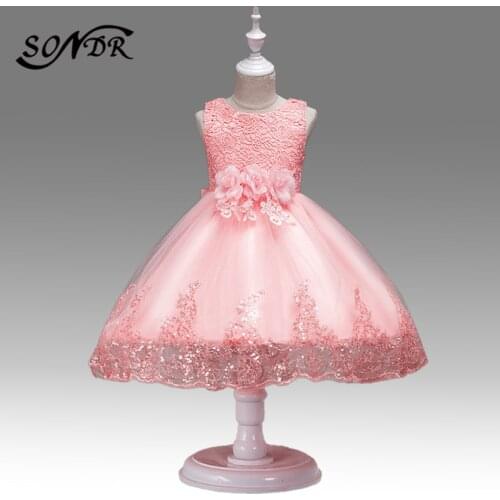 Lace Embroidery First Communion Gowns HT219 O-Neck Appliques Flower Girl Dress Shining Sequined Little Kids Pageant Dresses