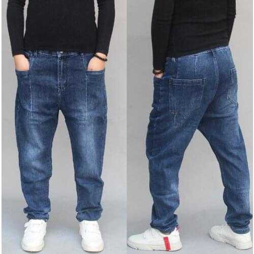 Mens Trendy Jeans Mens Harem Pants Casual Denim Pants Hip Hop pants Small Feet Jean Loose Baggy Streetwear Men Trousers Man