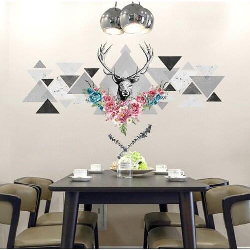 2021 New Style Geometric Triangle Flower Spotted Deer Wall Stickers Art Home Decor Vinyl Decorated Decals Living Room Decoration