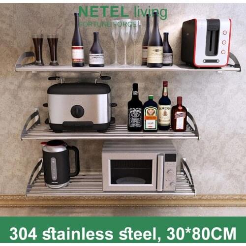 Wall Hanging Storage 1 Tier Microwave Rack Dish Racks, Kitchen Wire Shelving Oven Bakers Rack with Spice Rack