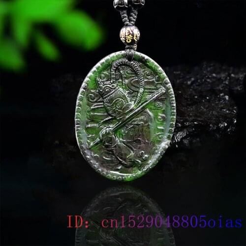 Jade Monkey King Pendant Necklace Chinese Carved Charm Fashion Amulet Natural Gifts Obsidian Black Green Gemstone Jewellery