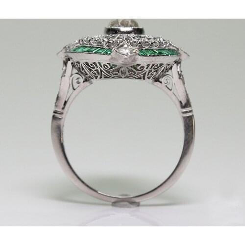 Bohemian Horse eye flower cut out Crystal Ring Emerald with square diamond engagement ring for women