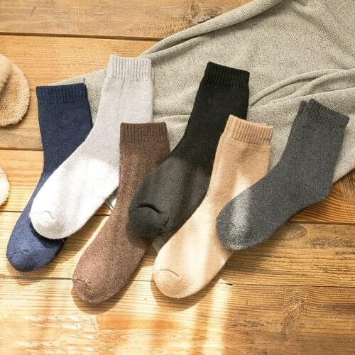 Solid Color Mens Wool Warm Socks Fashion Comfortable Breathable Cold Resistance Snow High Quality Non-Slip Middle Tube Sox