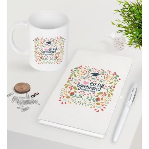 Personalized Best Teacher White Notebook Pen Mug Seti-15