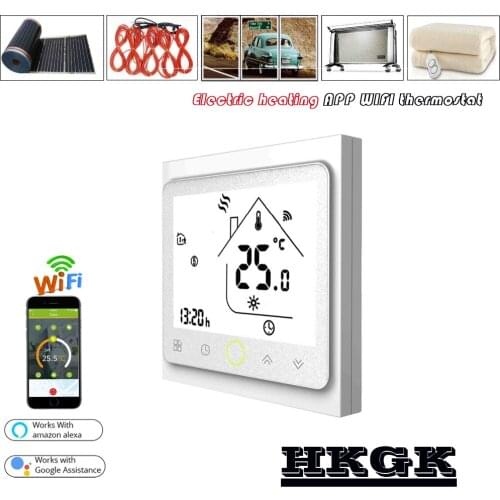 Programmable dual sensor 16A floor heating, electric film thermostat, optional work with Alexa Google