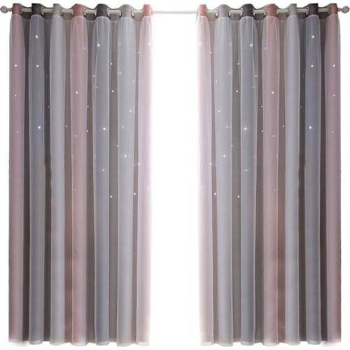 Simple bedroom curtain 2-Layer Gradient Starry Stars Tulle+Blackout Curtain Room Decor