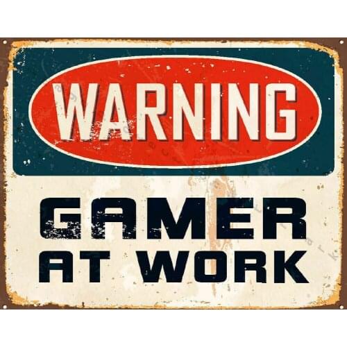 Señal de advertencia para GAMER en el trabajo, cartel de estaño de METAL, placa de pared