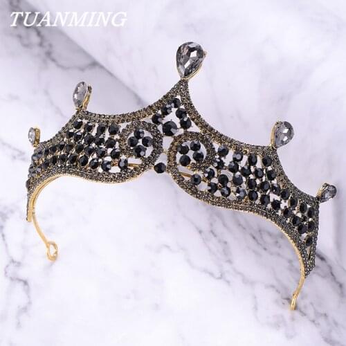 Gray Crystal Crown Tiara Bride Hair Ornament Gold Bride Tairas Pageant Wedding Crown Hair Accessories Headdress Jewelry