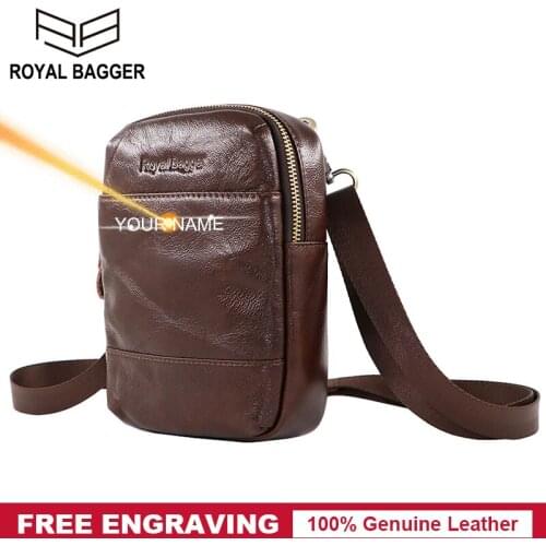 Royal Bagger Mens Genuine Cow Leather Shoulder Bag Man Casual Small Waist Pack Belt Bags Europe Fashion Sling Bags