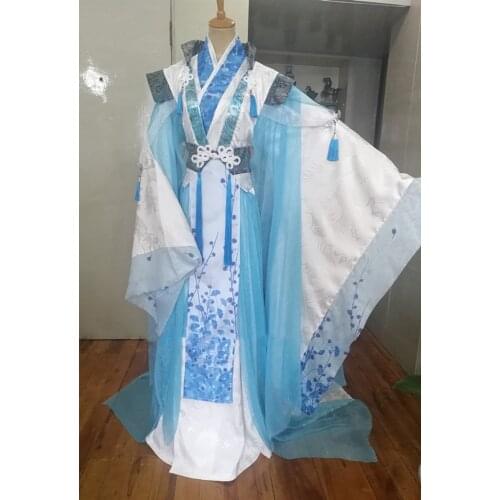 Light Blue Green Male Immortal Prince Scholar Costume Original Design Mens Stage Performance Cosplay Drama Hanfu w Dragging
