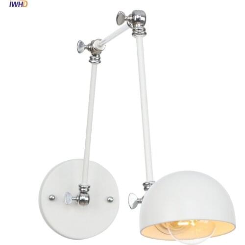 IWHD White Swing Long Arm Wall Lamp Beside Stair Mirror Light Loft Industrial Retro Wall Lights For Home Lighting Wandlamp