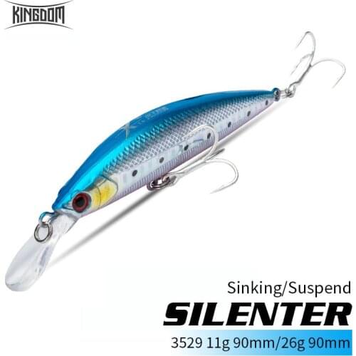 Kingdom SILENTER Sinking Minnow Fishing Lure 11g 90mm 26g 90mm Suspend Minnow Pike Bass Jerkbait Tackle Artificial Hard Lures