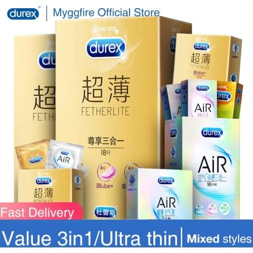 Durex Ultra Thin Pleasure 3in1 Condoms Close Fit Ultra Sensitive Lubricated Natural Latex Rubber Penis Sleeves Adult Toys
