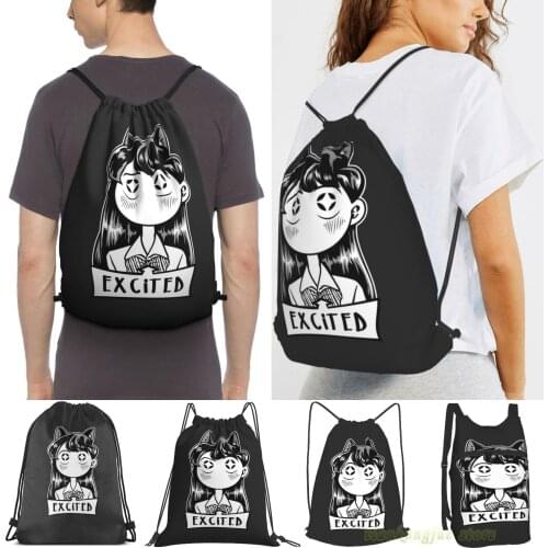 Unisex Drawstring Bags Miss Komi Excited Women Drawstring Backpacks Men Outdoor Travel Backpacks Training Fitness Bag