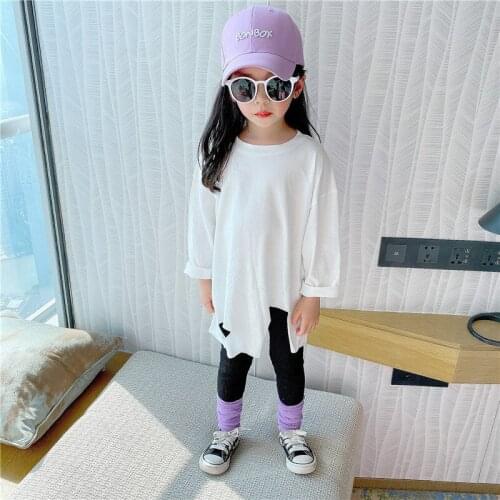 Celveroso Spring and Autumn Long Sleeve T-Shirt Girls in the long Korean version of the hole smiling face Long Sleeve T-Shirt