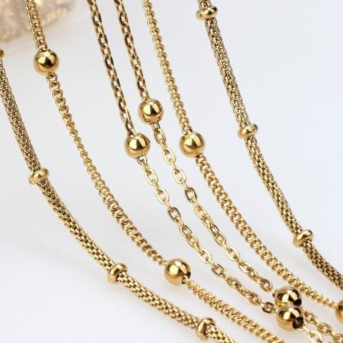 High quality Stainless steel chain plating true Gold Beaded Satellite Cable Link DIY Anklet Necklaces Bracelet Jewelry Making