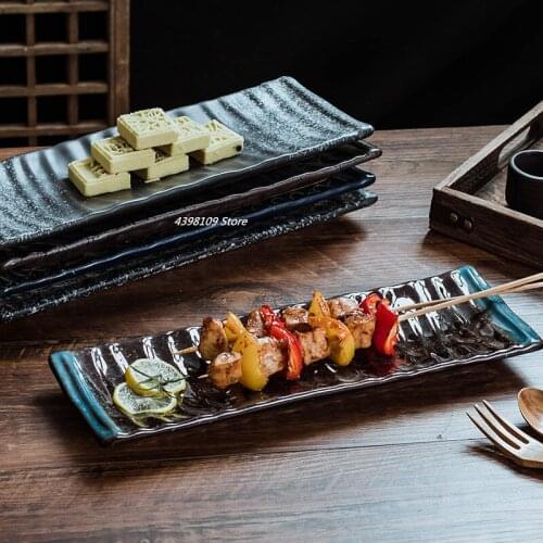 Japanese plate household tableware ceramic rectangular plate creative retro sushi sashimi plate snack plate restaurant tray