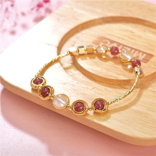 Natural Strawberry Quartzs Beads Bracelet for Women Crystal Bracelets Elegant Gift Handmade Bracelet Lucky Charms Jewelry B436