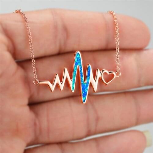 Boho Female Blue White Pendant Necklace Rose Gold Silver Color Chain Necklaces For Women Cute Opal Love Heart Wedding Jewelry