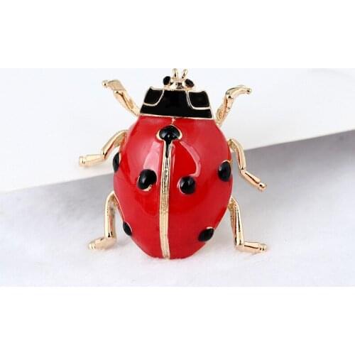 1pcs Enamel Full Red Crystals Ladybug Brooches For Kids Girls Shirt -color Insect Beetles Brooch Scarf Corsage Accessories
