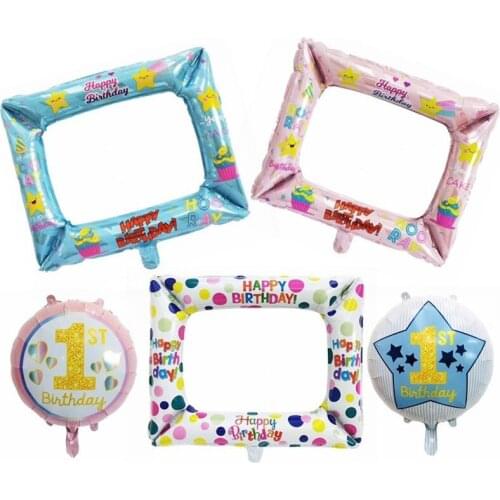 10pcs Birthday Party Decoration Photo Frame Aluminum Film Balloon Pink Blue Cake Polka Dot Balloon Party Decoration