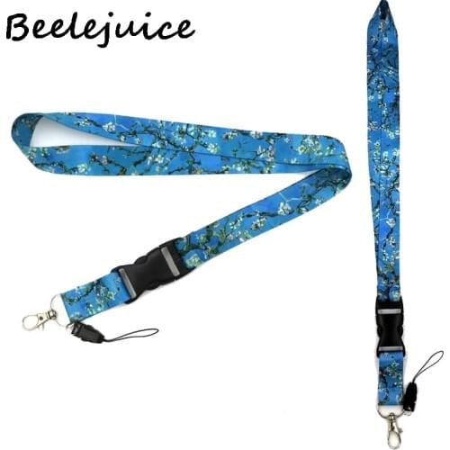 24pcs Branches of an almond tree in blossom Lanyard Keys Phone Holder Funny Neck Strap With Keyring ID Card DIY Hang Rope