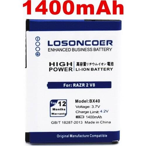 LOSONCOER 1400mAh BX40 BX41 For Motorola MOTO RAZR 2 RAZR2 U9 V8 Z8 RIZR ZN50 V9 V9M Battery