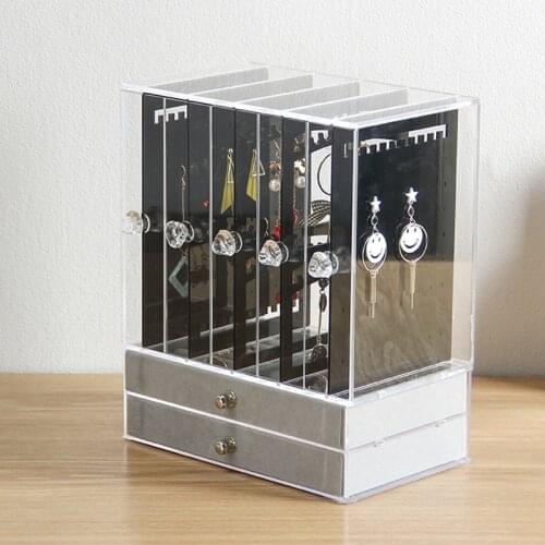 Acrylic Chest of 2 Drawers 5 removable Earring Necklace Organizer Holder Plastic Container Clear Jewelry Box Organizer