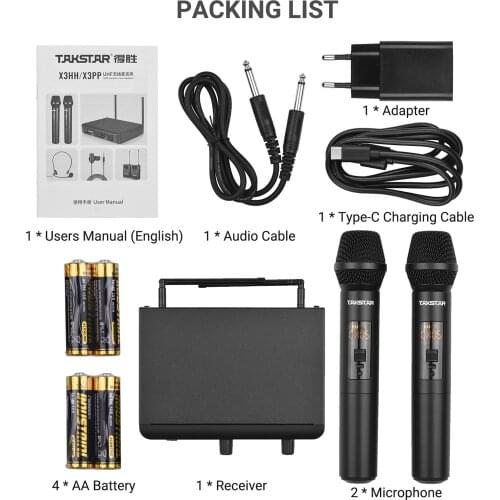 TAKSTAR UHF Wireless Microphone Set with Handheld Microphone Receiver Infrared Frequency Matching Adjustable 32 Channels