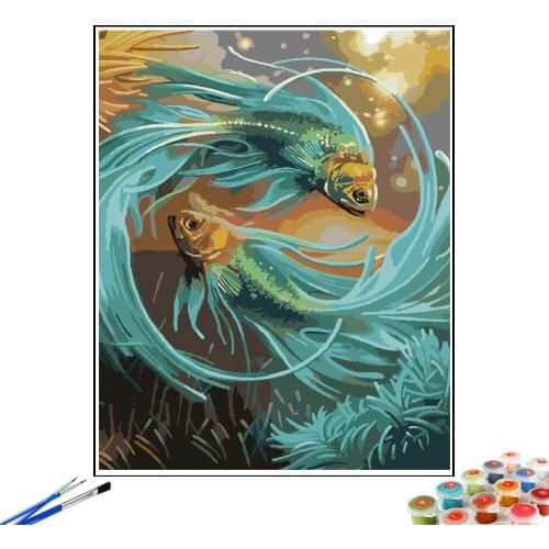 CraftArtGo Painting By Numbers fish On Canvas HandPainted Gift Picture By Number Waterfall Kits Home Decoration