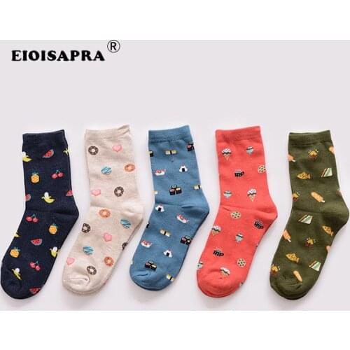 [EIOISAPRA]Harajuku Kawaii Sushi Fruit Donuts Ice Cream Sandwich Funny Socks Women Creative Cartoon Food Calcetines Mujer