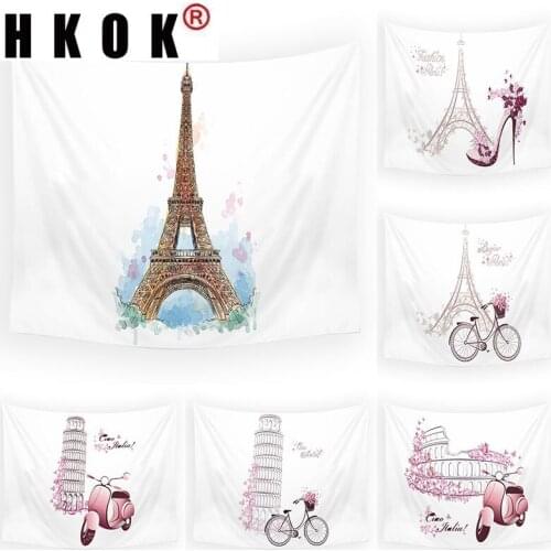 HKOK Paris Eiffel Tower Tapestry Hanging Covering Rugs Background Cloth Beach Mat Blanket Art Bedroom Living Dorm Home Decor