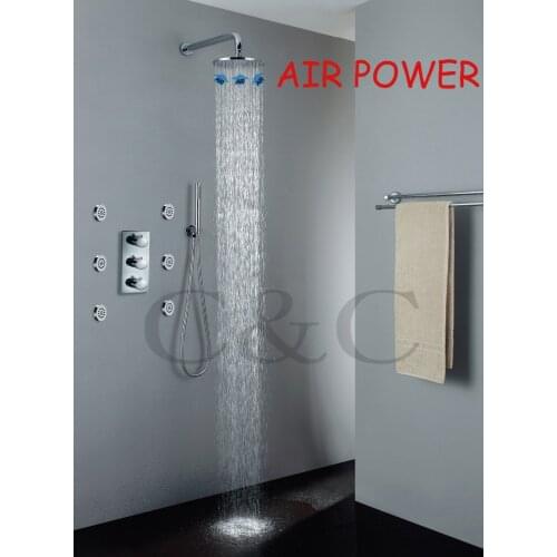 Thermostat Shower Faucet Valve 10 inch Air Drop Rainfall Shower Head Chrome Rainfall Bathroom Bath & Shower Faucets Set