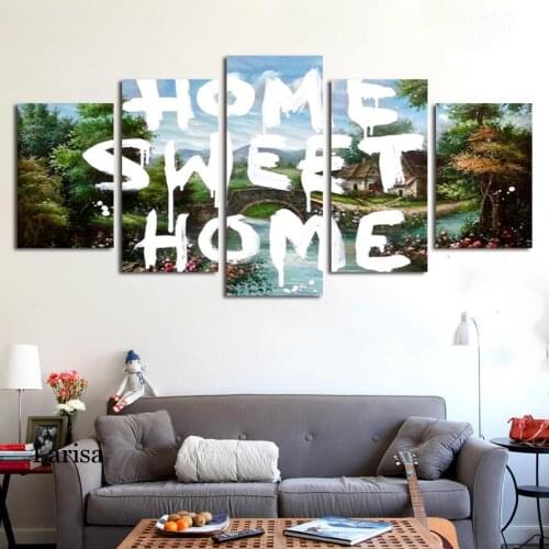 Wall Decor Painting 5 Pieces Canvas Poster Landscape Sweet Home Wall Art Poster and Prints Nordic Bedroom Decoration Picture