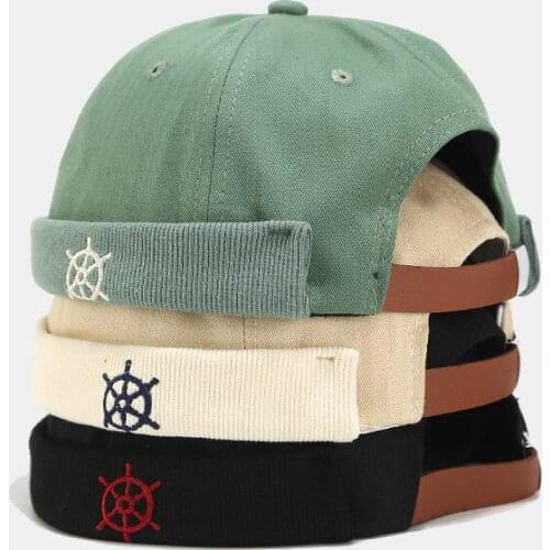 Embroidery Hat For Men Women Fashion Cool Skullcap Cap Casual Docker Sailor Mechanic Brimless Solid Color Spring Men Cap Gorro