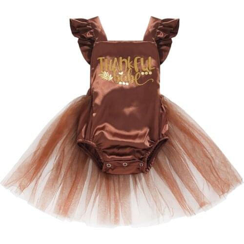 Citgeett Summer Thanksgiving Day Infant Baby Girls Embroidery Bodysuit Yarn Skirt Hem Sleeveless Triangle Jumpsuits Clothes