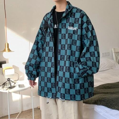 Spring 2021 New Jacket Mens Streetwear Loose Casual Fashion Printing Stitching Color Block Jacket Mens Stand-up Collar Jacket