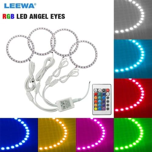 LEEWA 4X100mm Car LED RGB Angel Eyes Halo Ring Light Wireless Remote Control for Ford Focus 08+ Bi-Xenon Headlight #CA3347