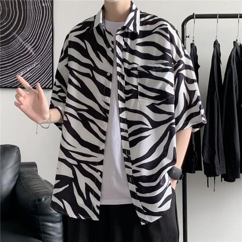 Summer 2021 Hong Kong Style Summer Leisure Lover Zebra Short Sleeve Mens Shirt Mens INS Loose Beach Style Large Shirt