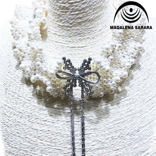 MADALENA SARARA 4-6mm AAA Cultured Freshwater Pearl Handmade Braid Necklace Famous Style Bowknot Clasp 20"