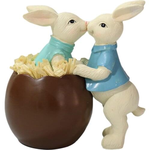 Cute Easter Chocolate Eggshell Bunny Ornament Tabletop Decoration Resin Lovers Rabbit Handicraft Oranment Easter Decorations