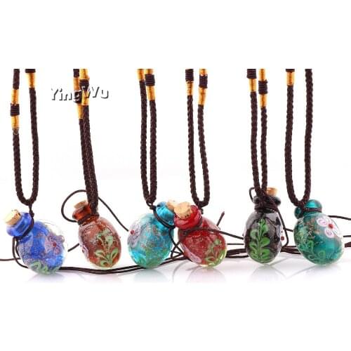 Fashion Crystal Flower Essential Oil Diffuser Round Perfume Bottle Pendant Necklace Colorful Lampwork Glass Pendant Necklace