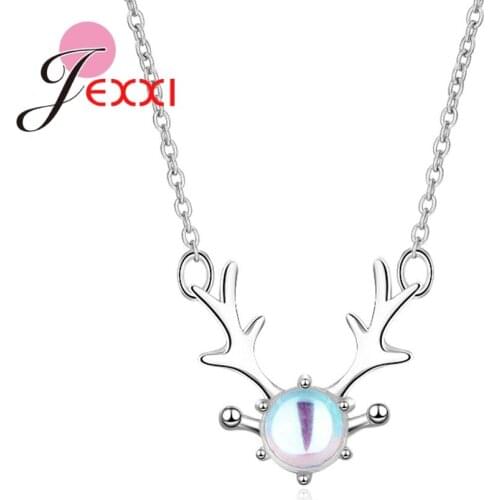 Fashionable Antlers Shaped Pendant Necklace With Colorful Rainow Crystals For Women Real 925 Sterling Silver New Bijoux