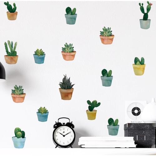 Cartoon Hand Painted Watercolor Potted Plant Wall Sticker Home Decor Bedroom Decor Decal Mural Kitchen Counter Furniture Sticker