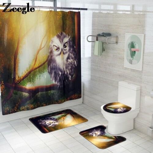 Printed Shower Curtain and Bath Mat Set Microfiber Anti-Slip Floor Mat Toilet Mat Anti-slip Floor Pad Bathroom Carpet Rug