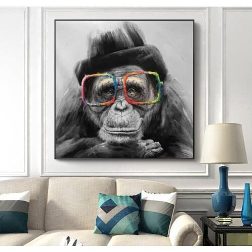 Monkey Smoking a Cigar Graffiti Art Canvas Paintings On the Wall Art Posters And Prints Black Monkey Art Pictures For Kids Room