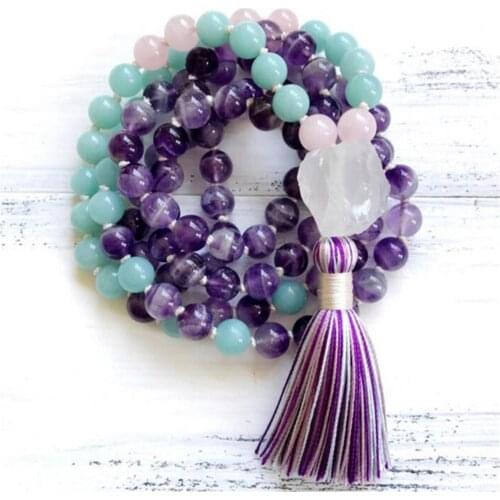 8mm Amethyst 108 Beads Handmade Tassel Necklace Religious Yoga Spirituality Wristband Spiritua