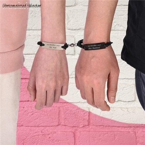 Personalized Master Stainless Steel Customized ID Tag Bracelet Magnet Attracting Ball Adjustable Rope Couple Friends Bracelets