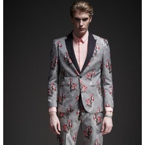 Free Shipping mens male man casual Night shines jacquard printed suit jacket blazer BY183206012